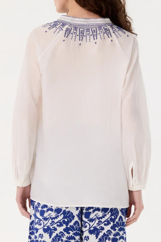 Ilizia Iris Embroidery Top | White Blue