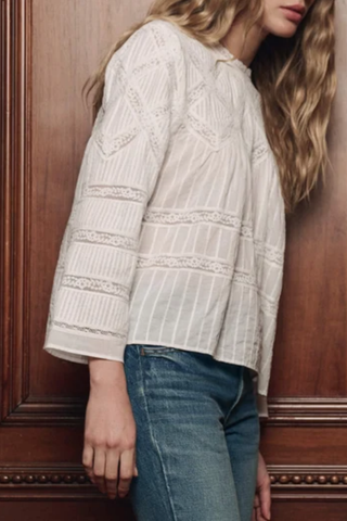 The Lattice Lace Victorian Top | White