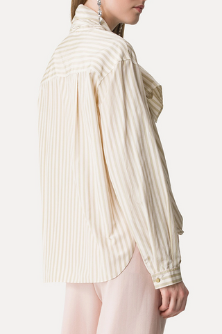 Taffeta Shirt With a Striped Pattern And Detachable Bow Detail | Lichene