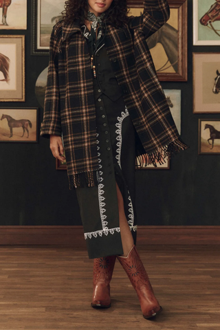 The Fringe Coat | Caramel And Black Frontier Plaid