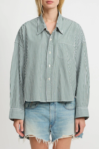 Cropped Shirt | Green Stripe