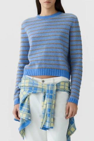 Pebble Stripe Shrunken Crew Sweater | Delft Blue Combo