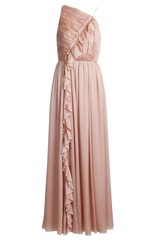 Aisha Pleated Asymmetrical Gown | Sand
