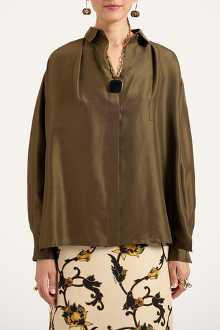 La Scala Shirt With Feathers | Solid Moss Green