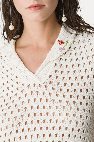 Organic Cotton Embroidered Polo Shirt | Crystal