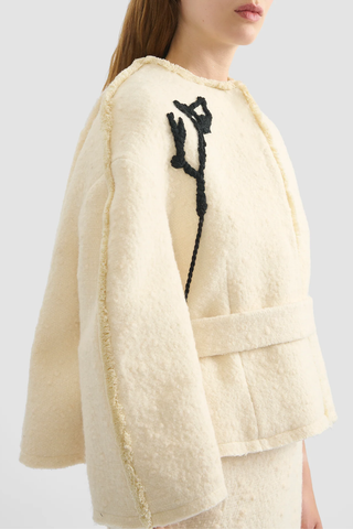 Embroidered Bouclé Cropped Jacket | Ivory