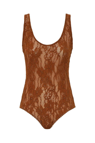 Lace Scoop Bodysuit | Camel