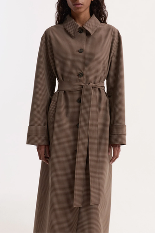 Technical Check Belted Coat | Brown Multi Check