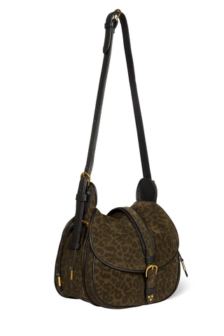 Gildas Shoulder Bag | Imprimé Léopard Kaki Split Suede