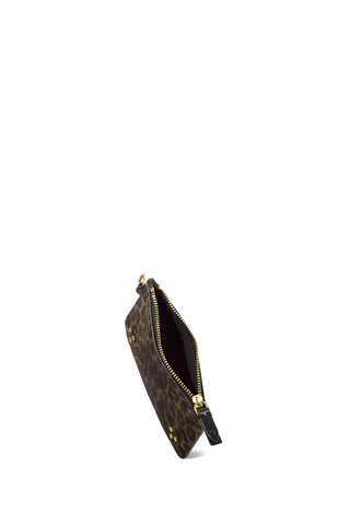Popoche XS Zip Pouch | Imprimé Léopard Kaki Split Suede