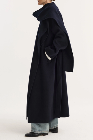 Signature Double-Faced Scarf Coat | Navy