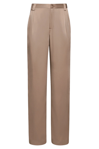 Satin Relaxed Pleated Pant | Oat