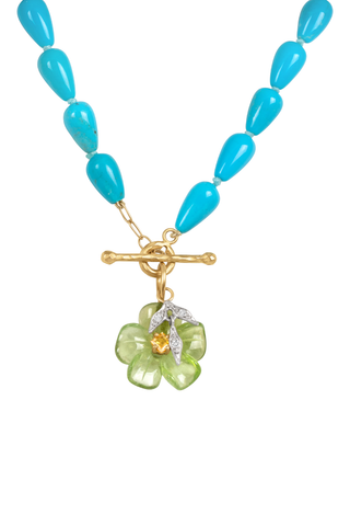 Sleeping Beauty Beads Necklace | Peridot And Yellow Sapphire Flower