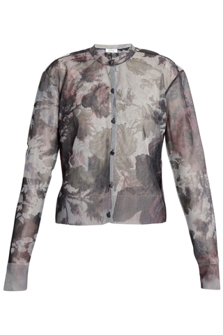 Floral Print Jacquard Cardigan | Dove Grey