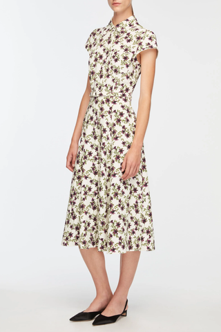 Isabeli Dress | Lillies Purple/Olive On Ivory