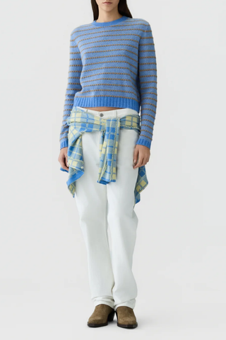Pebble Stripe Shrunken Crew Sweater | Delft Blue Combo