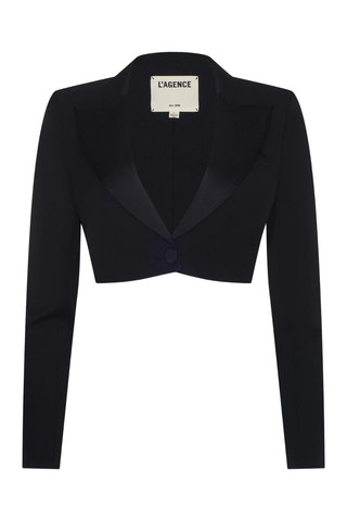 Daxton Satin Lapel Cropped Blazer | Black
