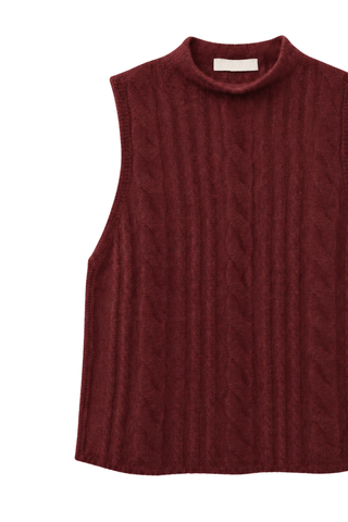 Salvia Sleeveless Cable Turtleneck | Cabernet