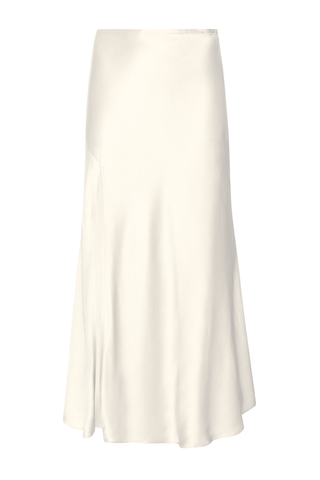 Satin Bias Slit Midi Skirt | Cream