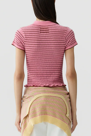 Smocked Shrunken Polo | Sprinkle / Burnt Sienna