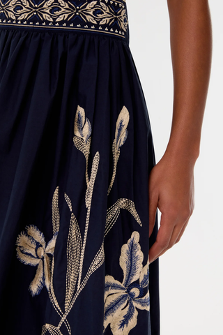 Ombretta Iris Embroidery Skirt | Navy Blue