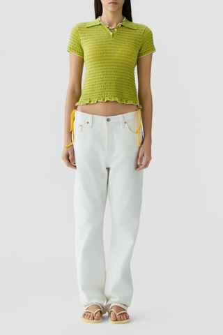 Smocked Shrunken Polo | Evoo / Butter