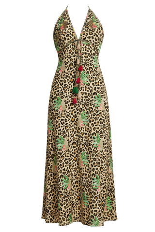 Silk Chiffon Halter Dress | Leopard Print