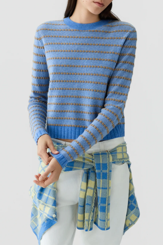 Pebble Stripe Shrunken Crew Sweater | Delft Blue Combo