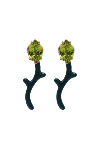 Foxy Earring | Teal Enamel and Drop Cut Peridot