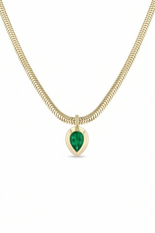 14k Pear Emerald Pendant Snake Chain Necklace