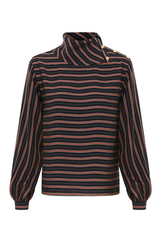 Valiant Cowel Neck Top | Black Rose Stripe