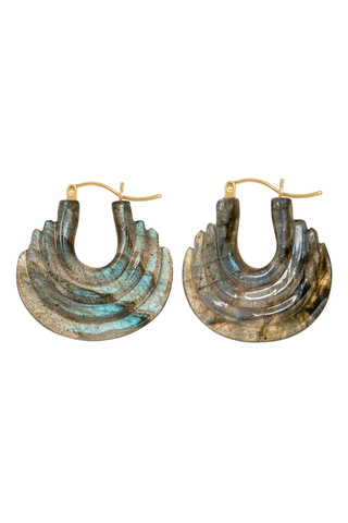 Carved Gong Hoop Earrings | Labradorite