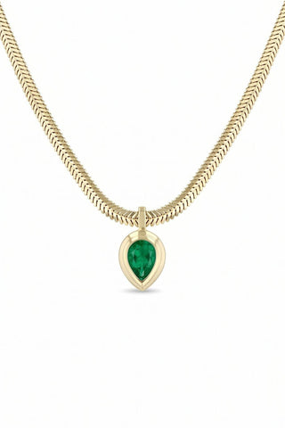 14k Pear Emerald Pendant Snake Chain Necklace