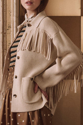 The Western Fringe Sweater Jacket | Natural