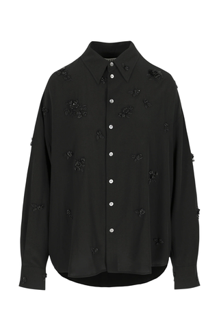 Everett Silk Shirt | Black Lingerie Rose Embroidery