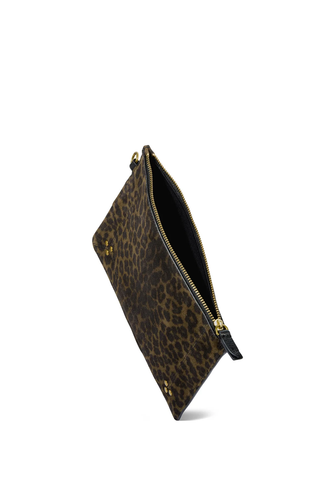 Popoche M Zip Pouch | Imprimé Léopard Kaki Split Suede