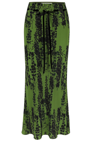 Camille Long Skirt | Black Delphinium On Green