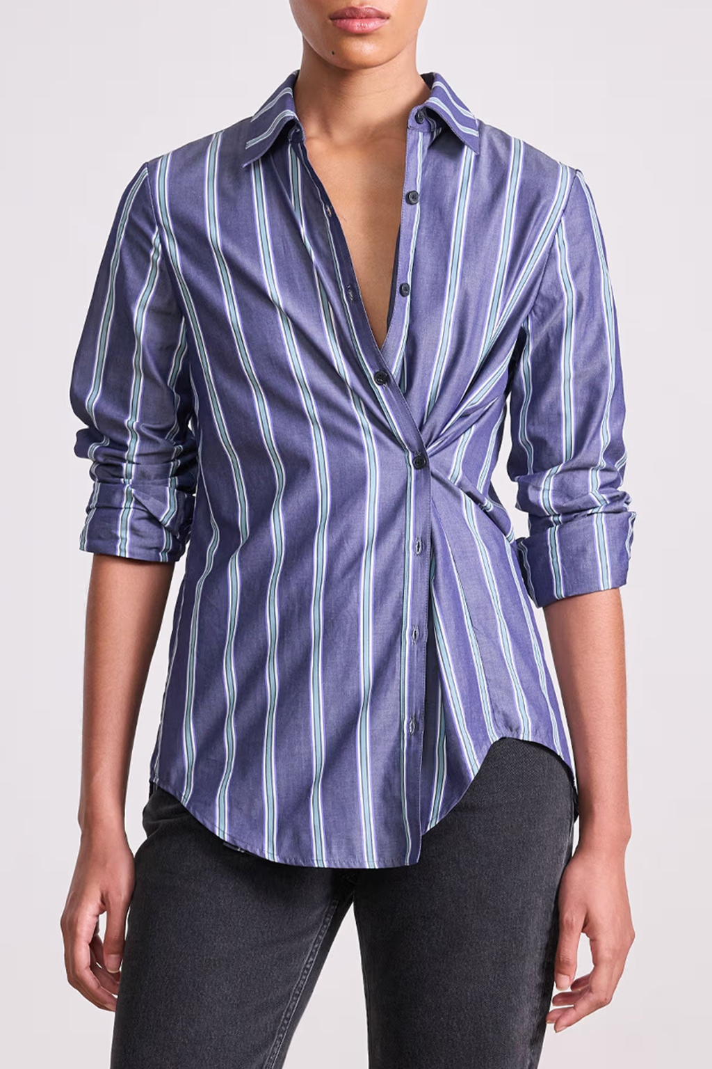 Sodi Wrap Button Up Shirt | Indigo Stripe – Valentines Austin