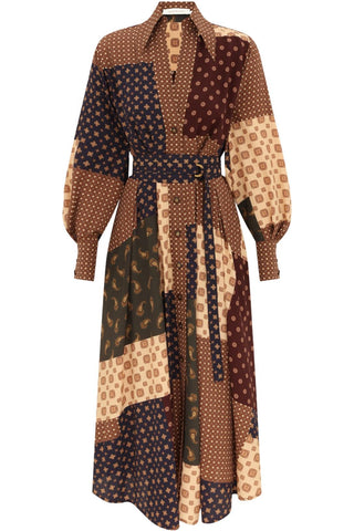 Tuck Midi Dress | Geo Patch Print