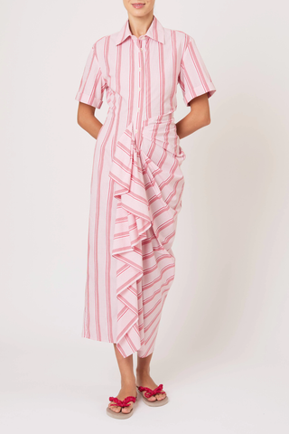 Gathered Ruffle Shirt Dress | Red Stripe