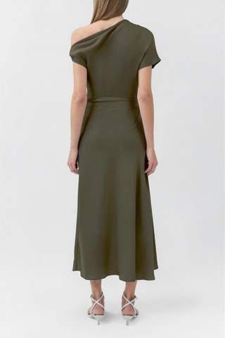 Joanna Asymmetrical Shoulder Midi Dress | Sea Turtle