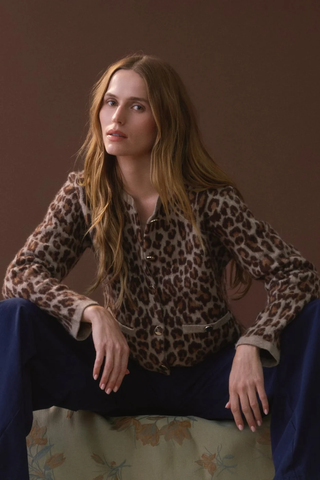 Char B Shrunken Cropped Welt Pocket Leopard Jacket | Dune/Cinnabar