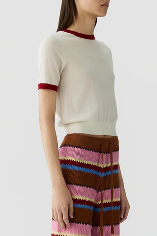 Airy Ringer Tee | Cream / Carmine