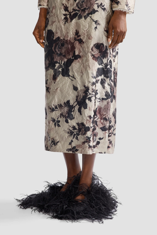Floral Textured Satin Pencil Midi Skirt | Fonteyn Rose Pearl