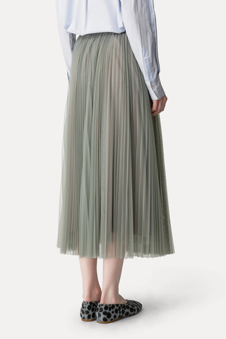 Tulle Skirt with Sunray Pleating | Stone
