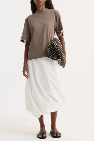 Oversized Cotton Silk T-Shirt | Taupe