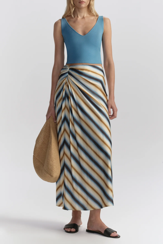 Jean Striped Midi Skirt | Tahoe Blue/Milk Chocolate