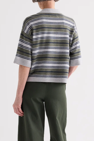 SS Polo W/ Stripes | Moss / Night Sky / Light Heather Grey