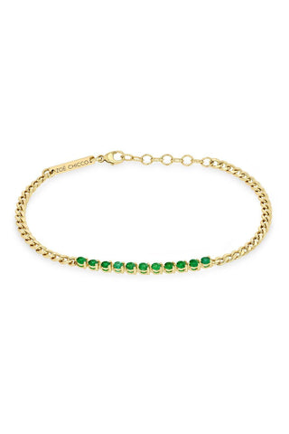 14k Emerald Tennis Segment Small Curb Chain Bracelet