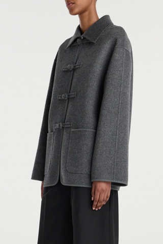 Double-Faced Wool Pankou Closure Jacket | Dark Grey Melange